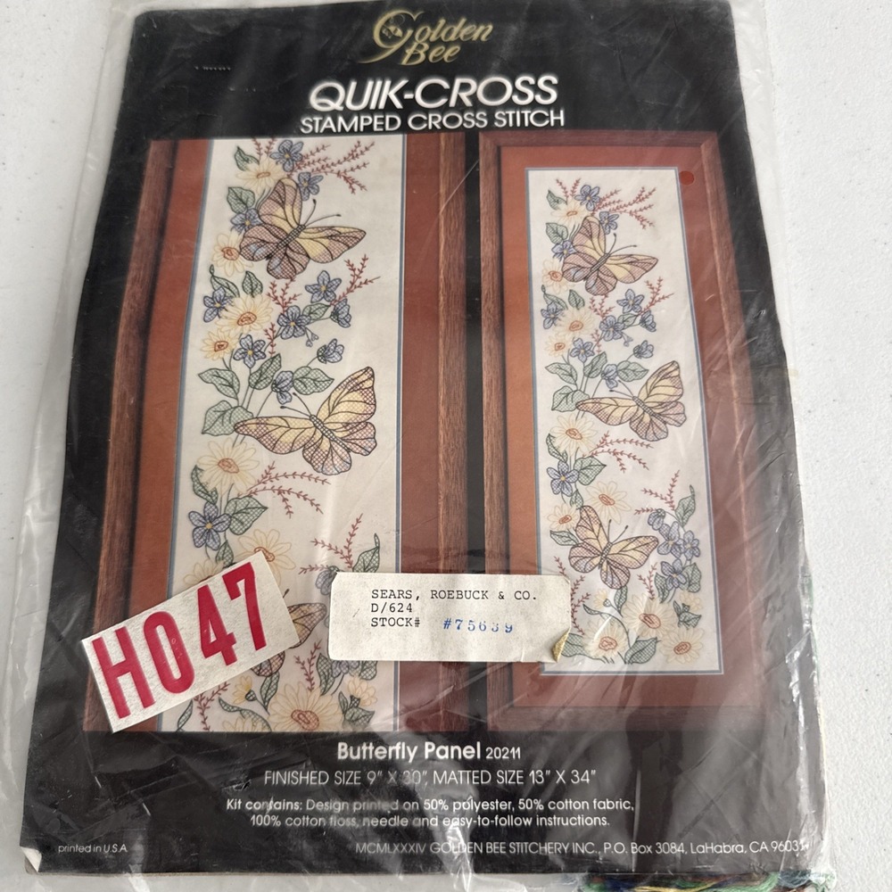 Golden Bee Quick Crosstitch Stamped Cross Stitch Butterfly Panel Cottage 9"x30"